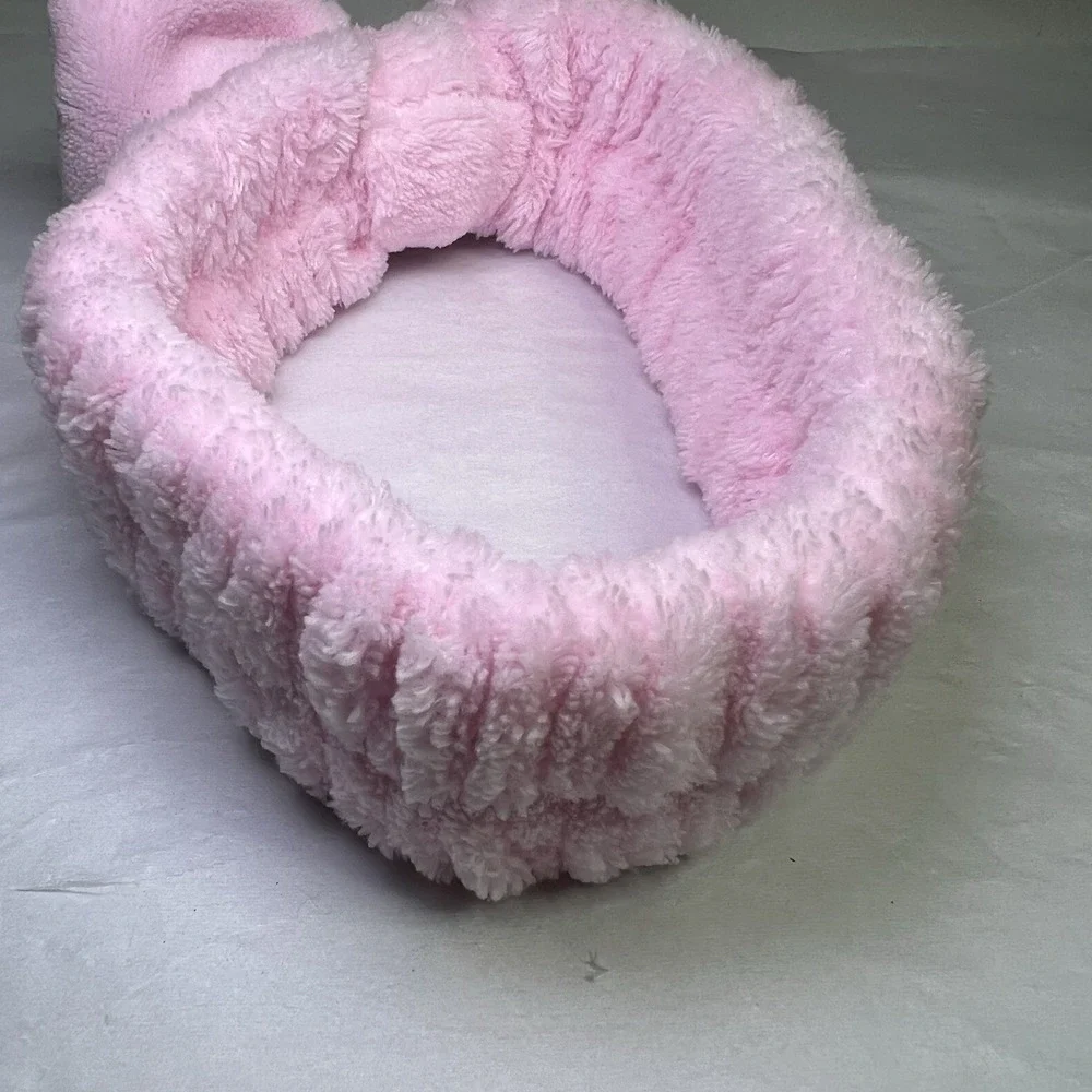 Set Of 3 SPA Headbands‎ Pink Soft Makeup Headband Fleece Bow Face Wash for Women